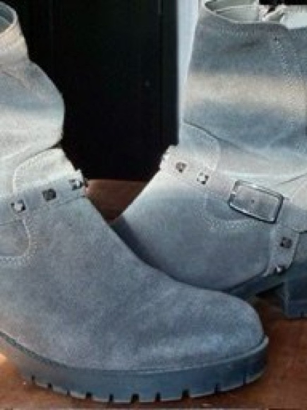 Nine West Grey Suede Ankle Booties with Buckle Detail